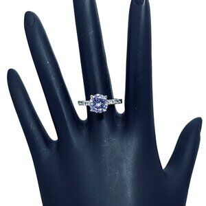 Silver Tone With Light Purple And Clear Glass Rhinestone Statement Ring (R368)